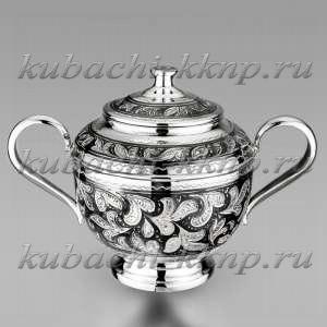 Серебряная сахарница с ручками, 550 мл - сх022 Серебряная сахарница с ручками, 550 мл - сх022