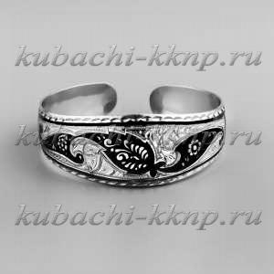 Кубачинский браслет из серебра с чернеными лепестками - БР214 Кубачинский браслет из серебра с чернеными лепестками - БР214