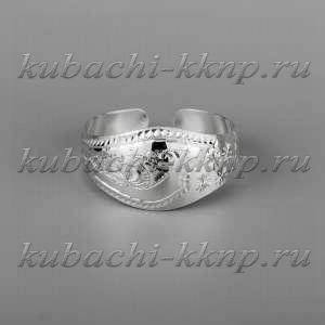 Разноширокий кубачинский браслет из серебра без чернения - бр205 Разноширокий кубачинский браслет из серебра без чернения - бр205