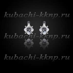 Серебряные серьги кубачи с фианитами  - с808