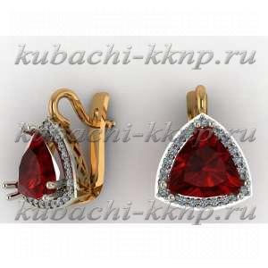 Серьги из золота с искуст. гранатом и фианитами - 10011-2e