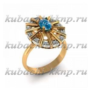 Интересное золотое кольцо с фианитами под топаз - 00101r Интересное золотое кольцо с фианитами под топаз - 00101r