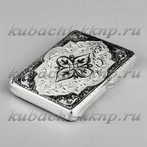 Серебряный портсигар  в подарочном футляре - пдс028