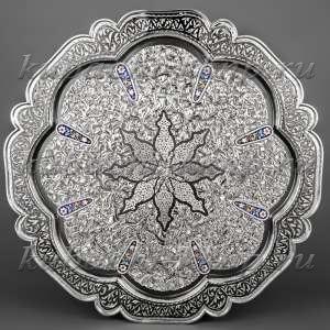 Поднос серебряный с оксидировкой и гравировкой - пдн024