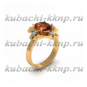 Золоте кольцо с фианитами под  искусственный гранат - 00114r