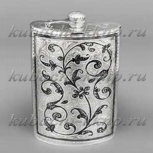 Большая серебряная фляга ручной работы 