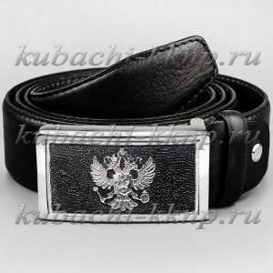 Строгий ремень с серебряной пряжкой - рм41