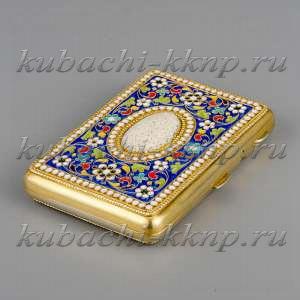 Серебряный портсигар  «финифть с костью» - пдс036