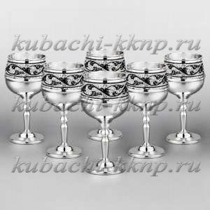 Набор из шести небольших серебряных бокалов для коньяка - б0002-6