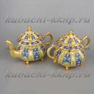 Чайный набор из серебра с позолотой - чср013
