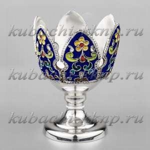 Серебряная пашотница на ножке с эмалью - ПШ031