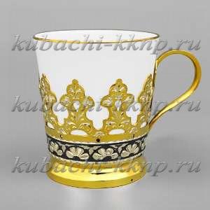 Позолоченный серебряный подстаканник для кофе - ПД087  Позолоченный серебряный подстаканник для кофе - ПД087