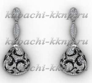 Серьги висячие из белого золота - e00013-A
