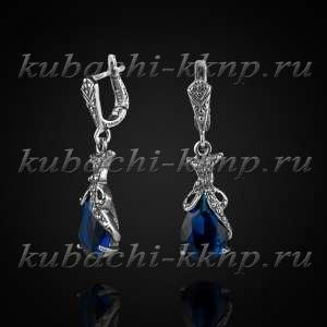 Висячие серьги с камнем под сапфир - вс264а Висячие серьги с камнем под сапфир - вс264а