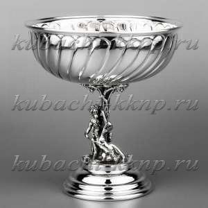 Серебряная конфетница на уникальной ножке «Волна» - кф056