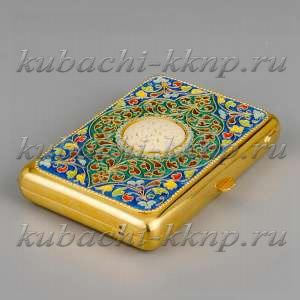 Серебряный портсигар «Финифть» с костью - пдс031