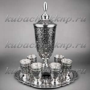Серебряный набор для воды, сока или вина со стаканами 