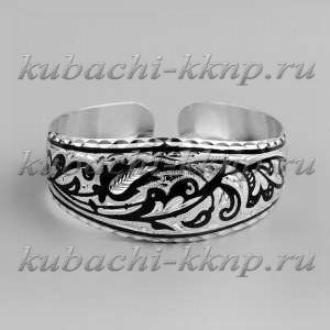 Серебряный браслет Кубачи с черненым орнаментом - БР122 Серебряный браслет Кубачи с черненым орнаментом - БР122