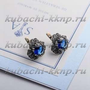 Серебряные серьги с синим фианитом 