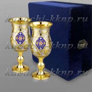 Набор из двух серебряных позолоченных фужеров для вина - ф114-2