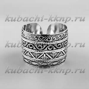 Серебряный широкий браслет Кубачи с орнаментом в это стиле - БР144 Серебряный широкий браслет Кубачи с орнаментом в это стиле - БР144