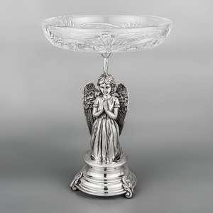 Серебряная конфетница с стеклянной чашей - кф087