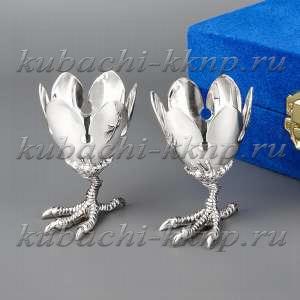 Набор серебряных гляннцевых пашотниц «Глянец» на оригинальной ножке - пш02-2