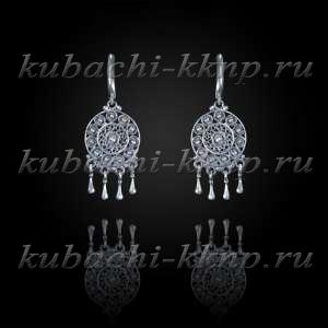 Висячие серьги кубачи с филигранью в стиле этно  Висячие серьги кубачи с филигранью в стиле этно