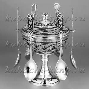 Серебряная вареница-икорница с ложками - ИК038
