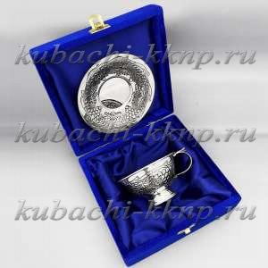 Чайная пара из серебра с орнаментом 