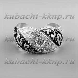 Разноширокий серебряный женский браслет с чернением - БР28 Разноширокий серебряный женский браслет с чернением - БР28