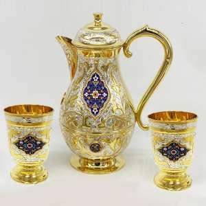 Серебряный кувшин со стаканами с позолотой - ндв068