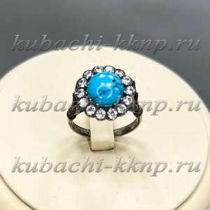 Кольцо женское серебряное с прессованной бирюзой Ромашка - Ag-к-15
