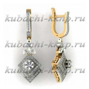 Женские строгие  золотые серьги с фианитами - 00048-5e