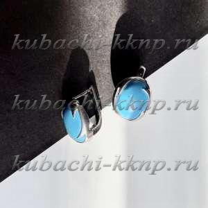 Круглые серебряные серьги с имитацией бирюзы - Ag-с-3