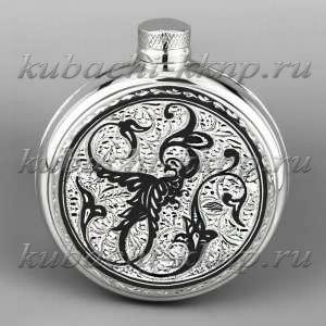 Серебряная фляжка с орнаментом «Птица» - фл00011