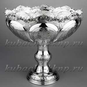 Серебряная ваза для фруктов с красивым узором - вз037