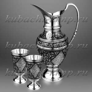 Серебряный набор с 2-мя стаканами для воды/компота 