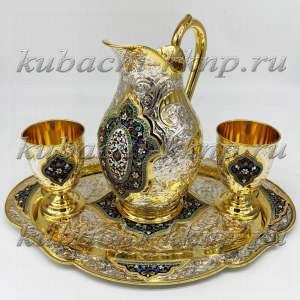 Серебряный набор для воды с двумя стаканами - ндв060