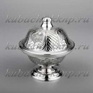 Икорница из серебра с чеканкой и ромбиками - ик028