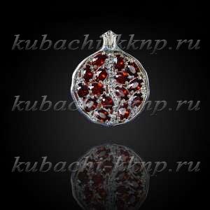 Подвеска кубачи с фианитами цвета гранат  - подв218