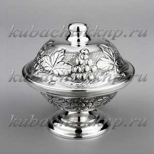 Серебряная икорница с виноградным рисунком - ик027