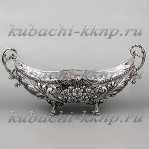 Серебряная конфетница - ладья «Цветы» - кф155