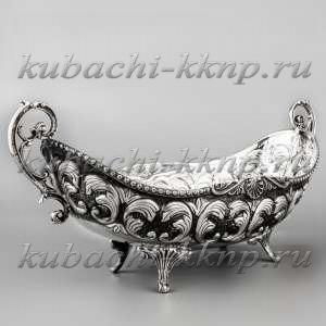 Серебряная конфетница - ладья «Узор» - кф149