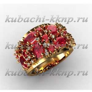 Золотое кольцо с цветными фианитами под гранат - 10010-r