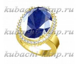 Кольцо из золота с крупным искуственным сапфиром - R28847-1