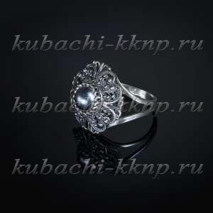 Кольцо из серебра кубачи с искусственным серым жемчугом - к251