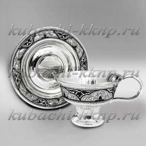 Кофейная чашка с блюдцем из серебра - ЧП025