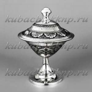 Серебряная икорница на ножке - ИК040