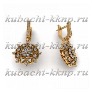 золотые серьги  с фианитами 